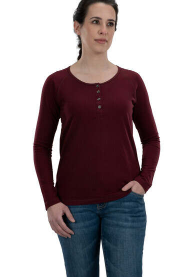 Vertx Long Sleeve womens t shirt in wine red from front